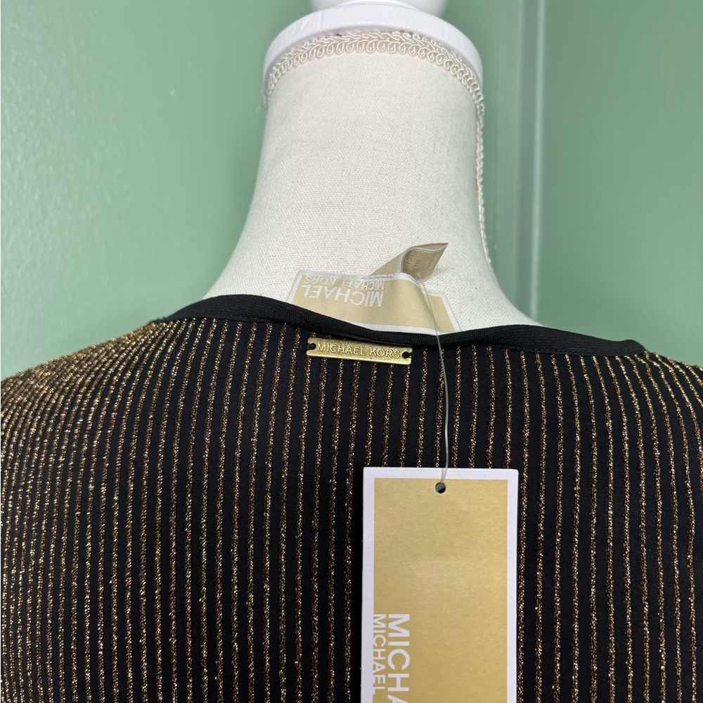 NWT MICHAEL Michael Kors Black and Gold Long Sleeve Dress small - Picture 7 of 11